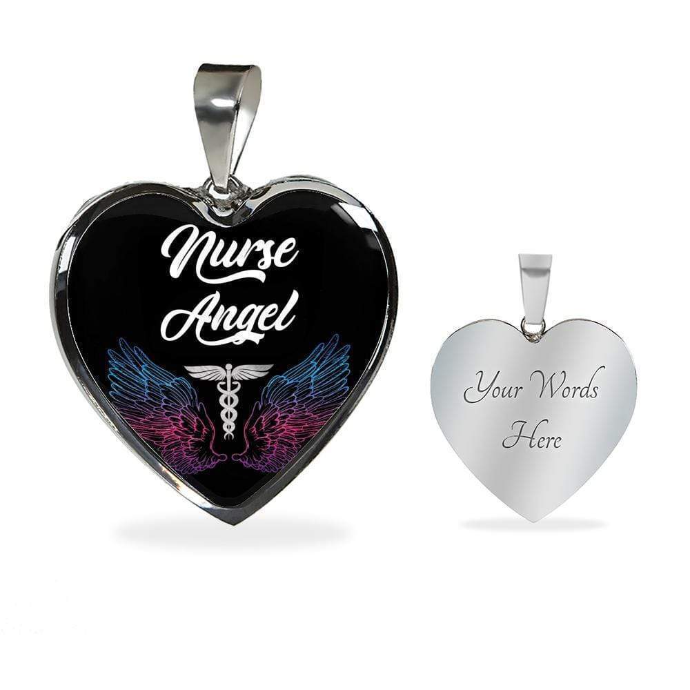 Nurse Angel Necklace Personalized Engraved Silver Heart Necklace Custom Name Da